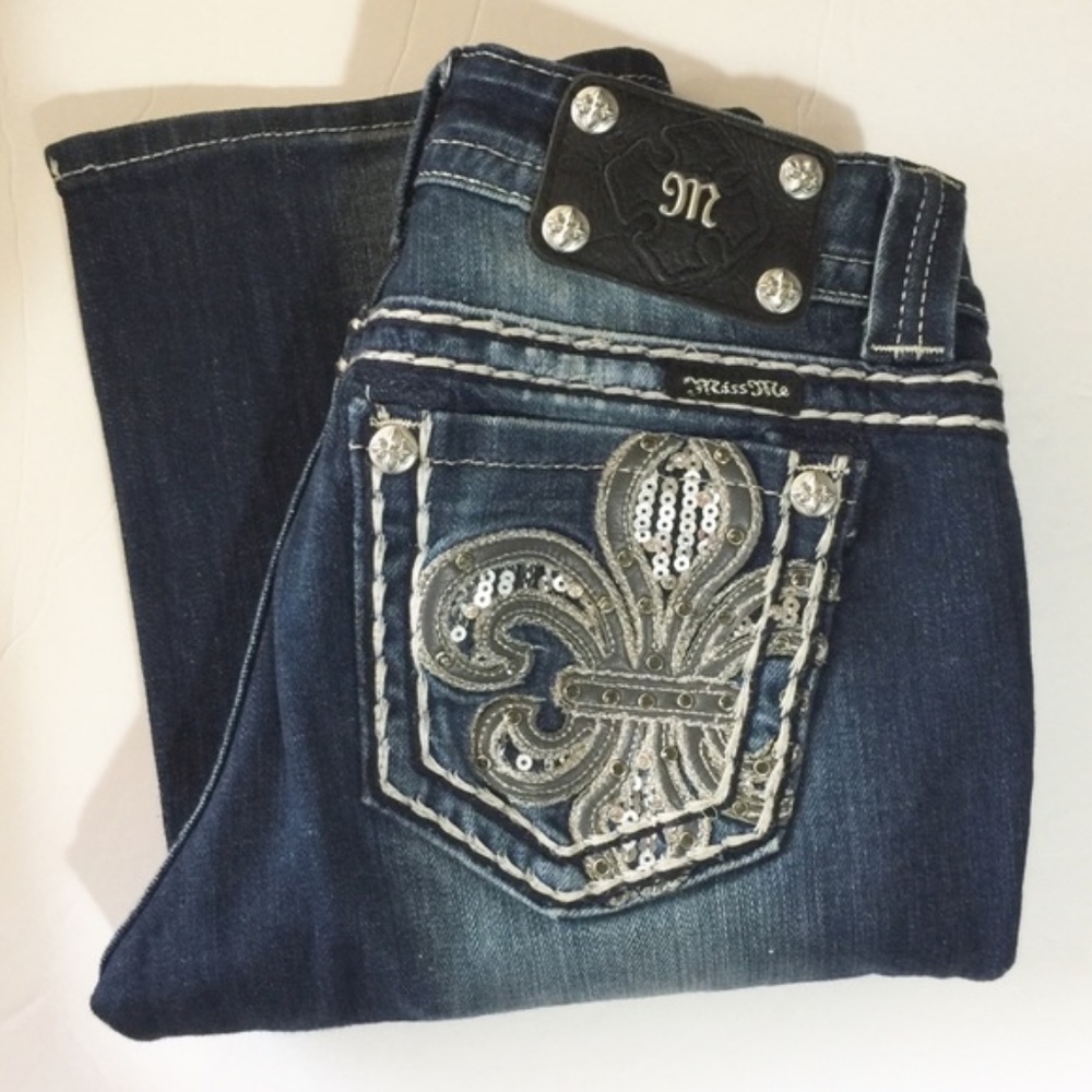 Miss Me Holographic Fleur de Lis Bootcut